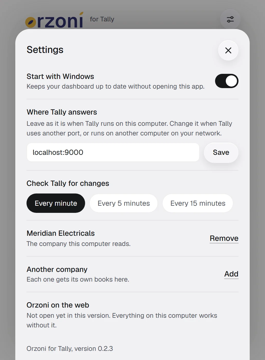 The settings sheet