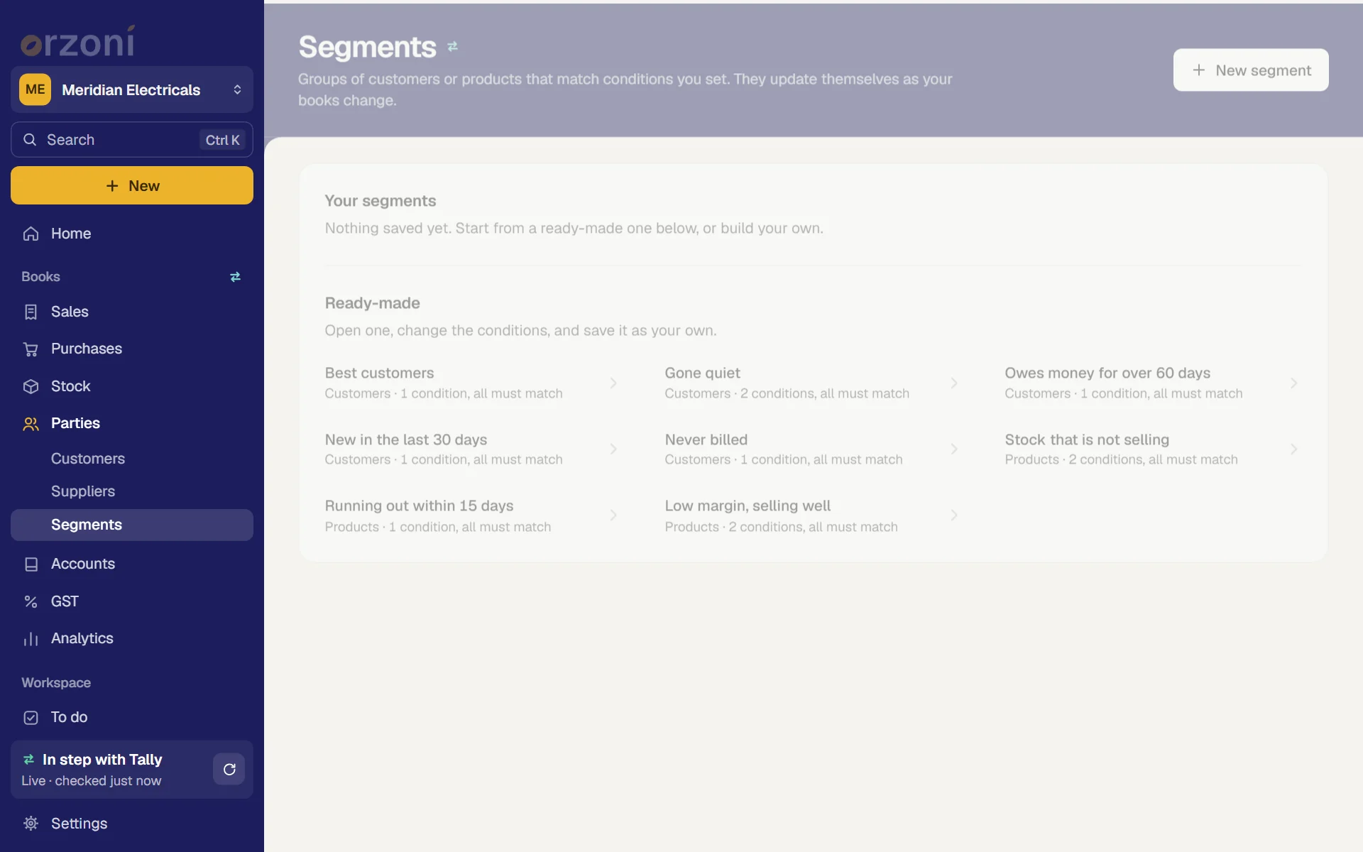 The Segments list: your own, and eight ready-made ones